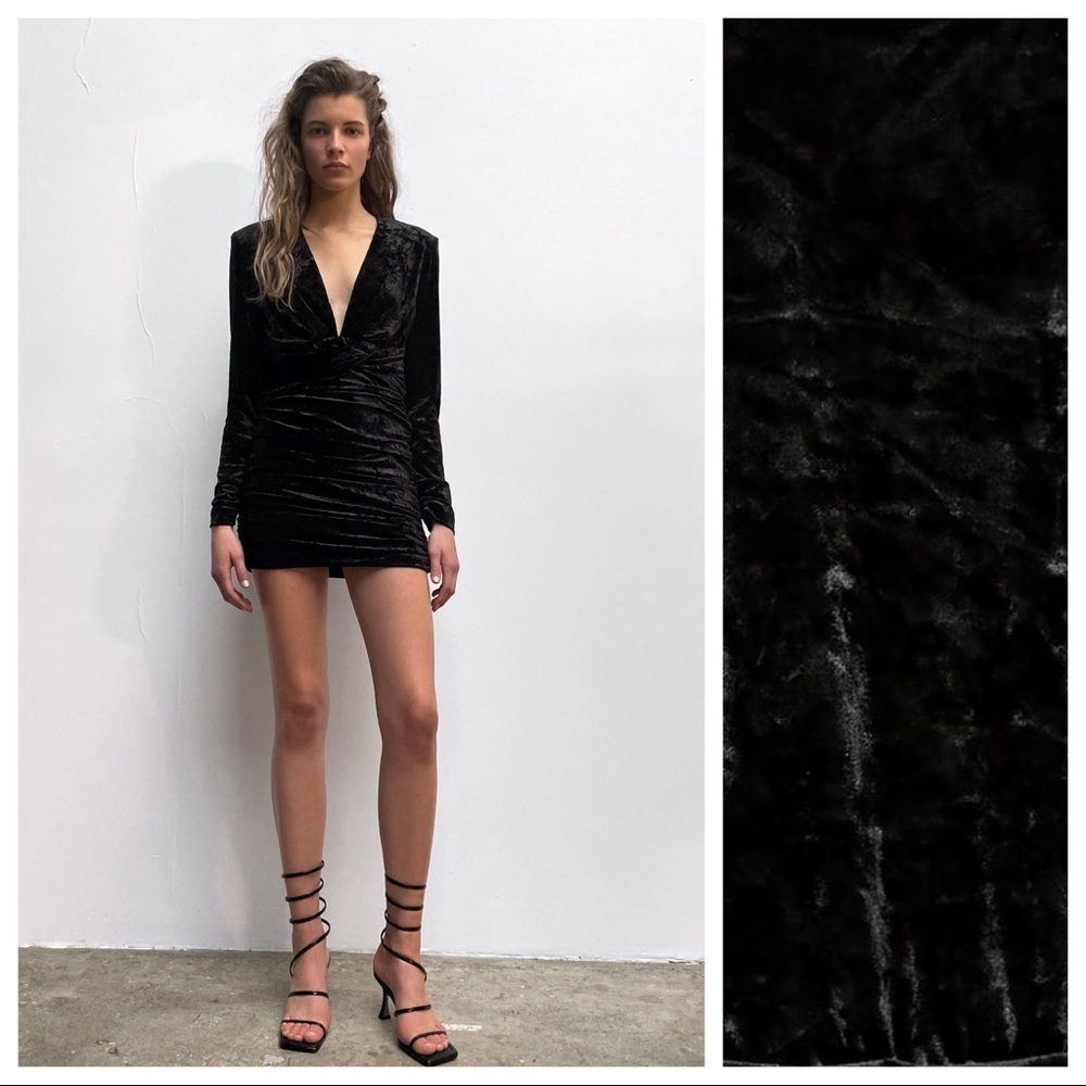 🌹NWT. Zara Black Shoulder Pad Draped Casual Mini Dress. Size L.